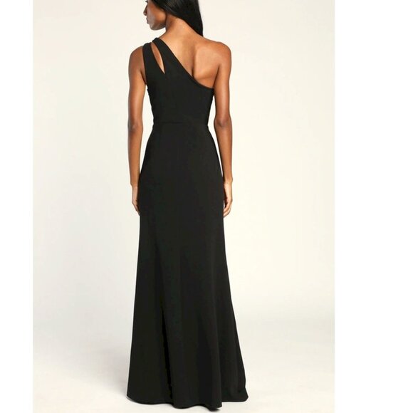 Divinely Dynamite Black One-Shoulder Maxi Dress Lulus Size Medium NWOT - Picture 2 of 6